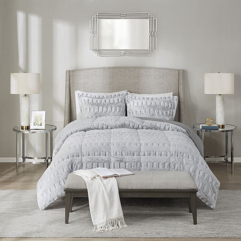 Madison Park Gia Back Print Long Fur Comforter Mini Set - Full/Queen - All - Bellso